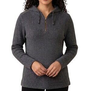 Vtg ST JOHN Sport Pullover Hoodie sz S Charcoal Gray Textured Fabric 1/4 Zip USA